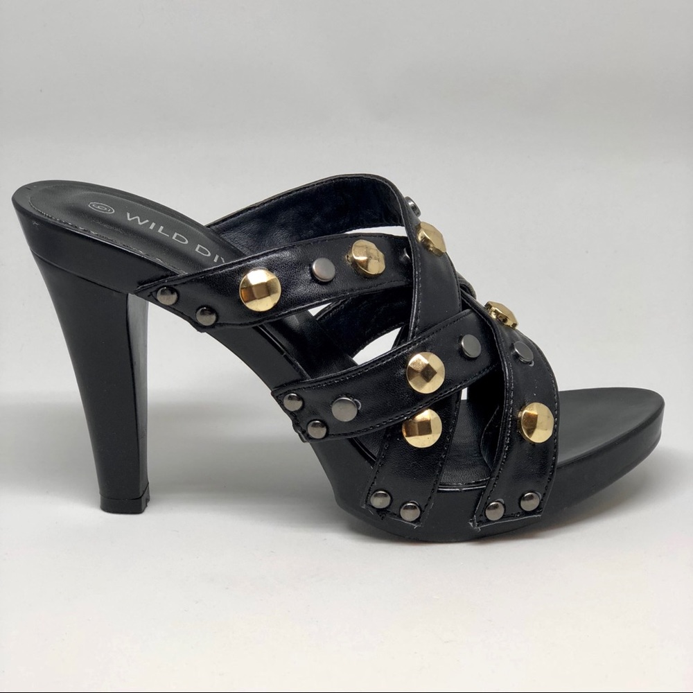 Wild Diva "Dominik" Black Strappy Heels & Studs